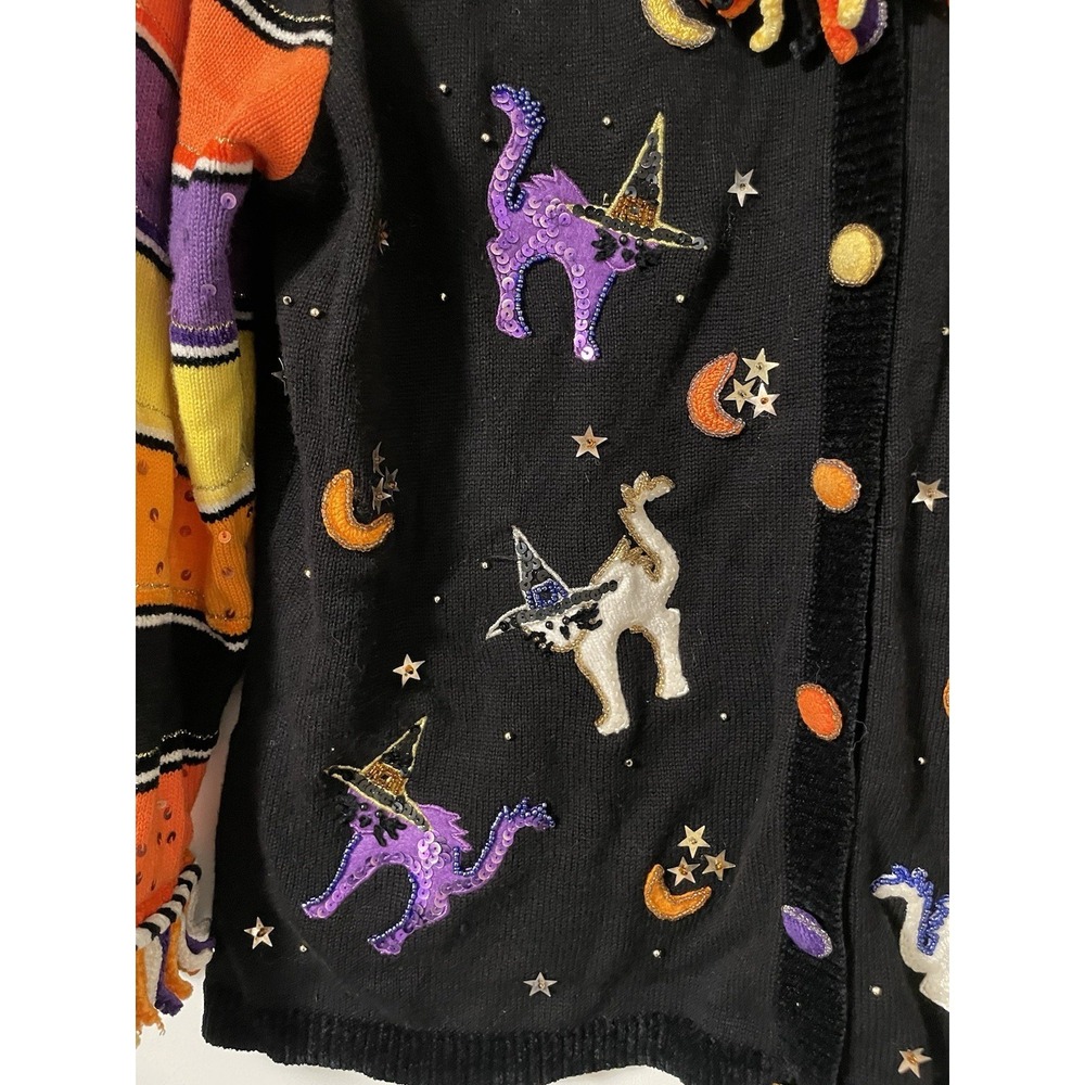 VTG BEREK 2 by TAKAKO SAKON Halloween Cardigan Medium Black Cat Witch's Hat - Picture 5 of 13